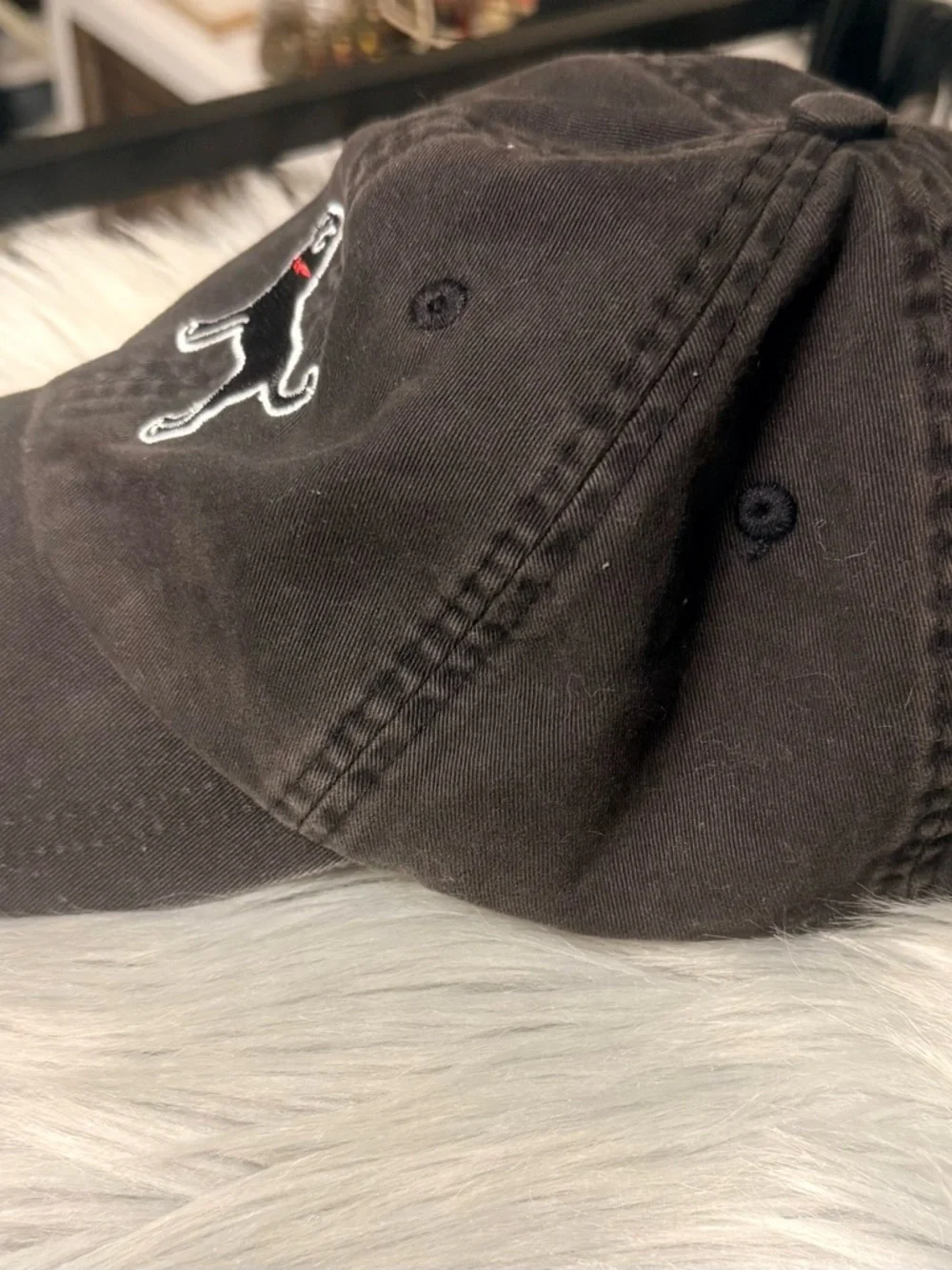 The Black Dog Black Baseball Cap with White Dog Embroidery and Red Collar - Picture 4 of 6